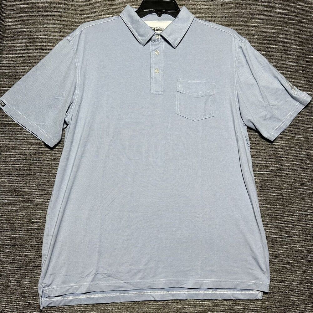 Straight Down Polo Shirt Men's XL Blue Striped Pocket Short Sleeve Golf